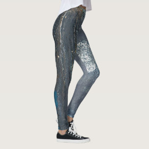Distressed Gray and Blue Abstract Leggings