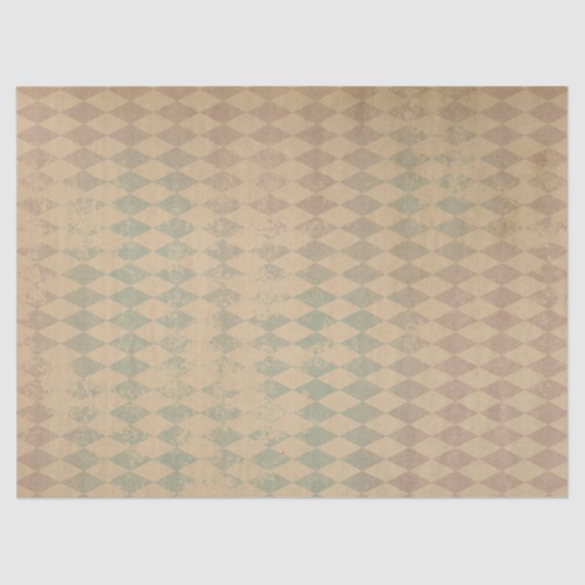 Distressed Green and Pink Chequered Decoupage Tissue Paper (Front)