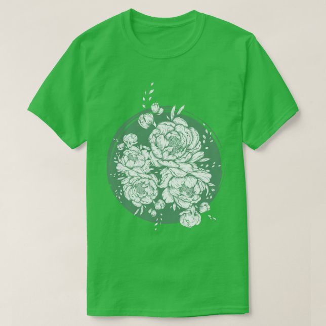 Distressed Green Flowers T-Shirt (Design Front)