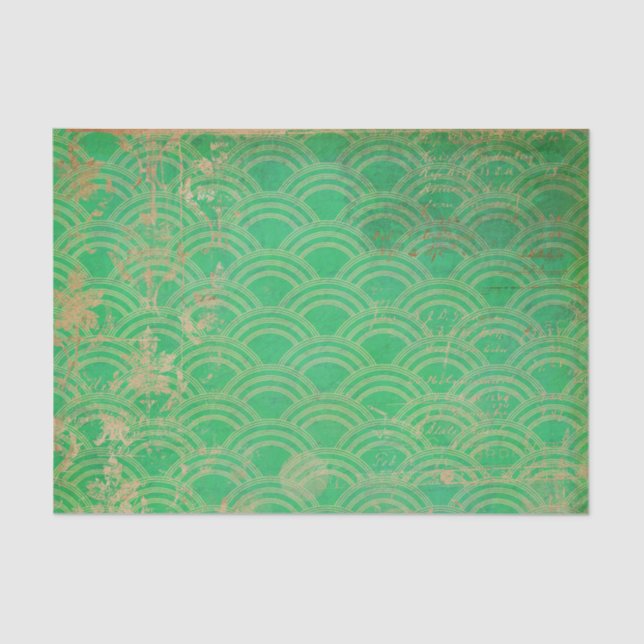 Distressed Green Geometric Art Deco Tissue Paper (Front)