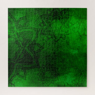 Distressed Green Mandala Pattern Jigsaw Puzzle