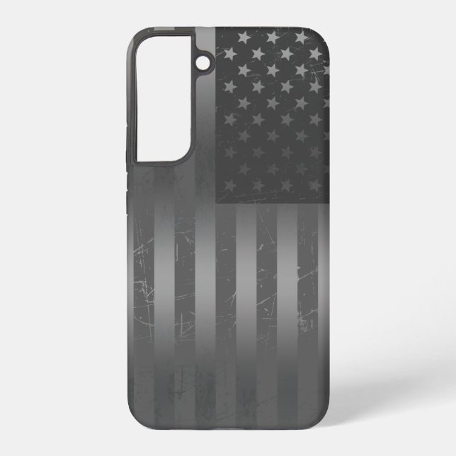 Distressed Grey American Flag Metallic Background Samsung Galaxy S22+ Case (Back)