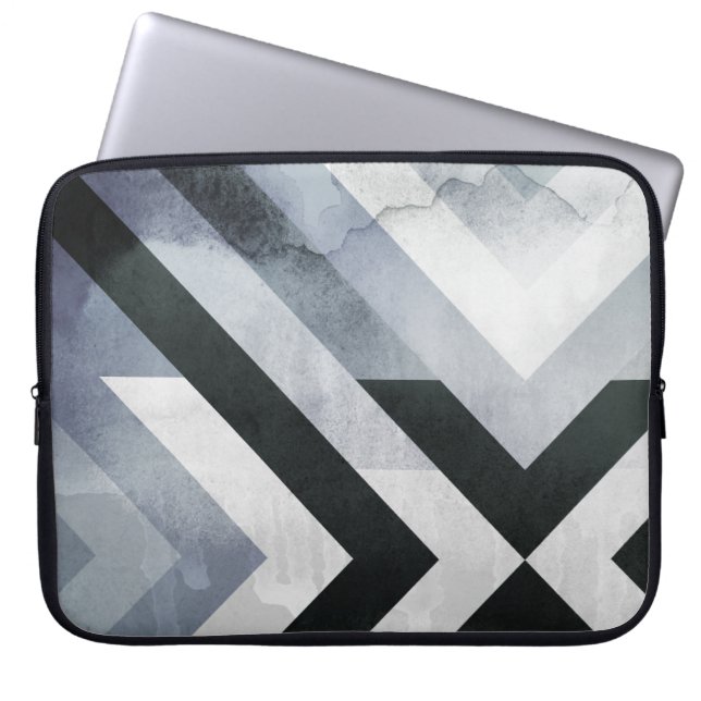 Distressed Grey and Black Geometric Modern Design Laptop Sleeve (Front)