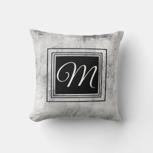 distressed grey white black bold monogram custom   cushion