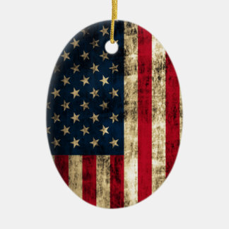 Distressed Grunge American Flag Ceramic Tree Decoration