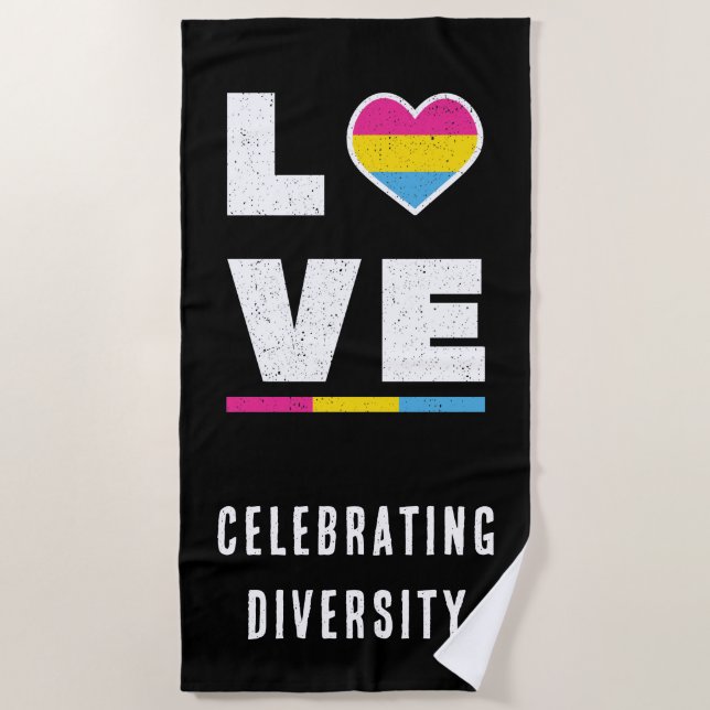 Distressed Grunge Love LGBTQ Pansexual Pride Flag Beach Towel (Front)