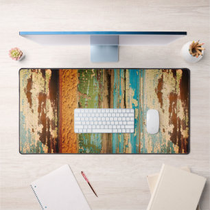   Distressed Grunge Weathered Painted Wood Unique Desk Mat