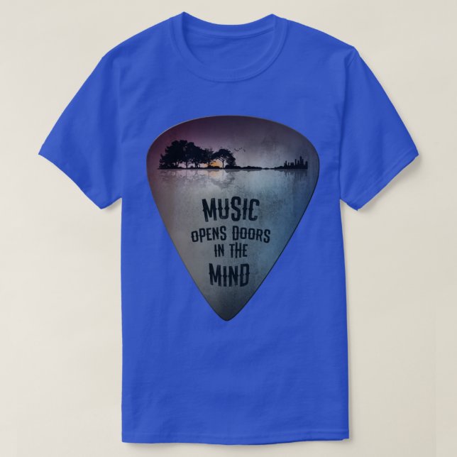Distressed Guitar Pick Lake Reflections Music Love T-Shirt (Design Front)
