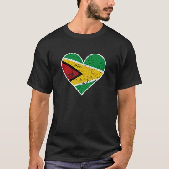Distressed Guyanese Flag Heart T-Shirt