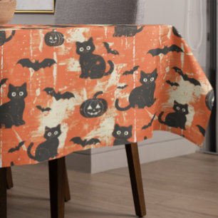 Distressed Halloween Black Cat Pumpkin Pattern Tablecloth