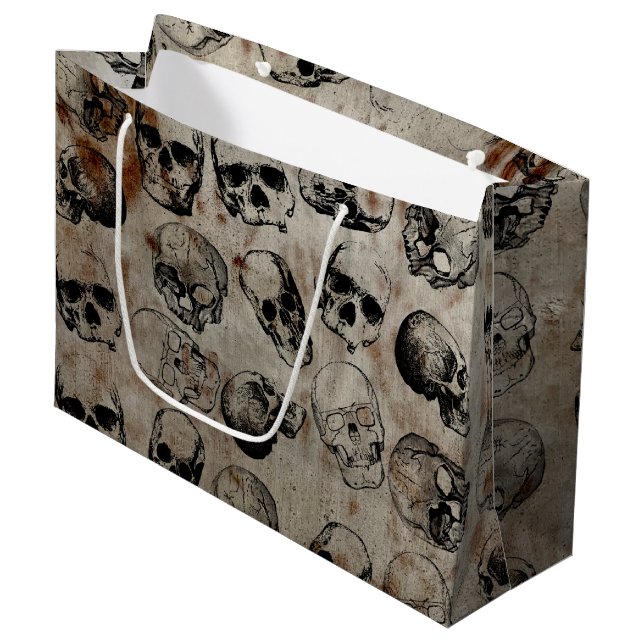 Distressed Halloween Vintage Skulls Large Gift Bag (Front Angled)