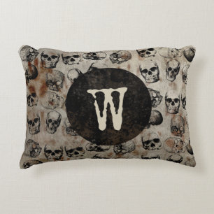 Distressed Halloween Vintage Skulls Monogram Decorative Cushion