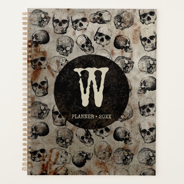 Distressed Halloween Vintage Skulls Monogram Planner (Front)