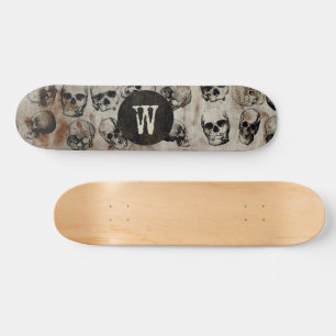 Distressed Halloween Vintage Skulls Monogram Skateboard