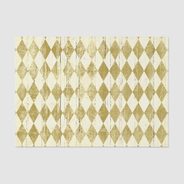 Distressed Harlequin Gold and Cream Diamond Tissue Paper (Front)