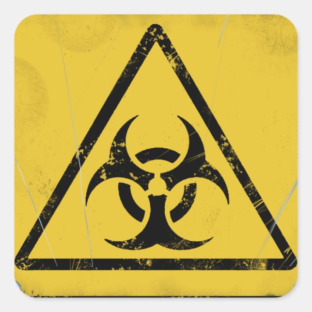Distressed Hazard Warning Symbol V2 Square Sticker (Front)