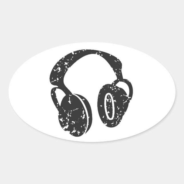 Distressed Headphones Oval Sticker (Front)