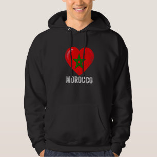 Distressed Heart Morocco Flag Men Women Kid Patrio Hoodie