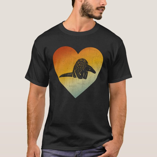 Distressed Heart Retro Style Men Women Pangolins T-Shirt (Front)