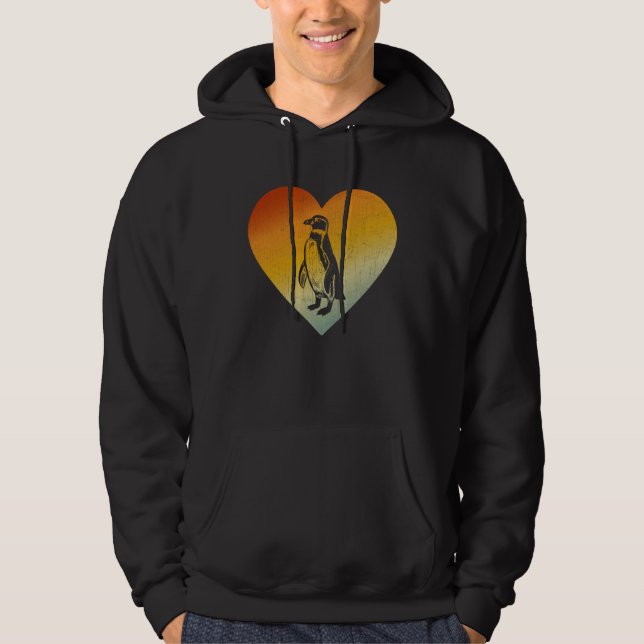 Distressed Heart Retro Style Men Women Penguin Hoodie (Front)