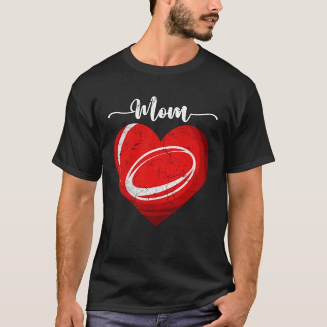 Distressed Heart Rugby Mom Heart Cute Mother s Day T-Shirt (Front)