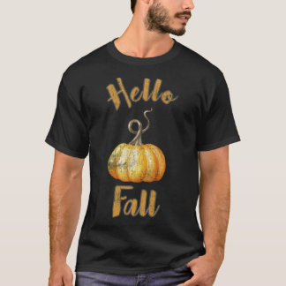 Distressed Hello Fall Pumpkin Design T-Shirt