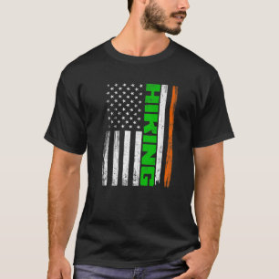Distressed Hiking American Flag Funny St Patricks T-Shirt