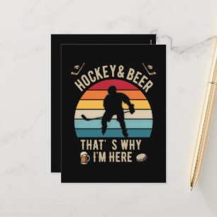 Distressed Hockey and Beer Pun Hockey Holiday Postcard