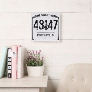 Distressed Home Sweet Home Zip Code Square Wall Clock