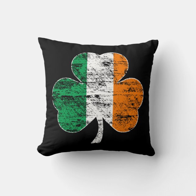 Distressed Irish Flag Shamrock Couch Pillow (Front)