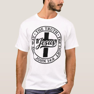 Distressed Jesus John 14:6 Cross T-Shirt