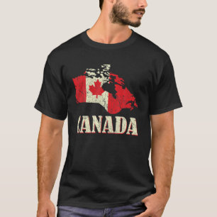Distressed Land Map Canada Day Proud Canadian Flag T-Shirt