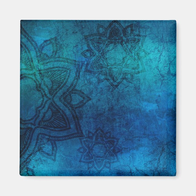 Distressed Light Blue Mandala Pattern Magnet (Front)