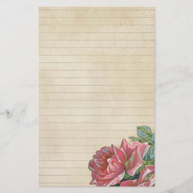 Distressed Lined with Pink Rose Stationery (Front)
