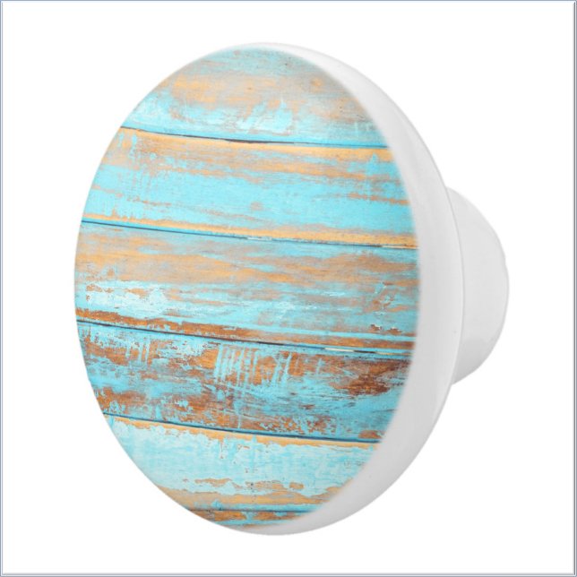 Distressed Look Blue Painted Wood Ceramic Knob (Creator Uploaded)