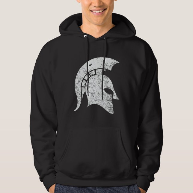 Distressed-Look Spartan Head  (white) Hoodie (Front)