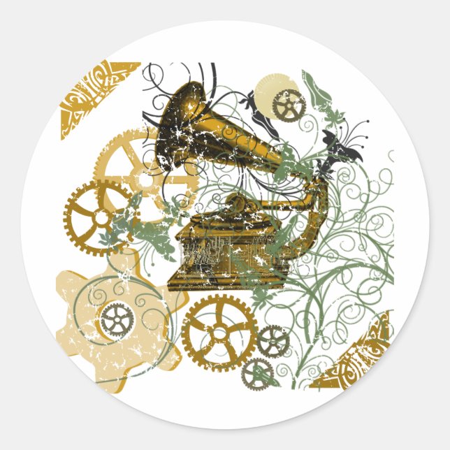 Distressed Look Steampunk Design Classic Round Sticker (Front)