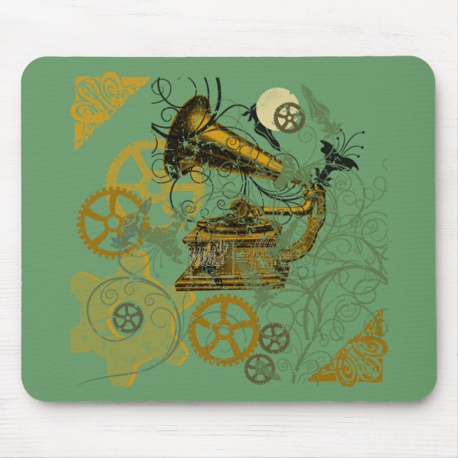 Distressed Look Steampunk Design Mouse Pad (Front)