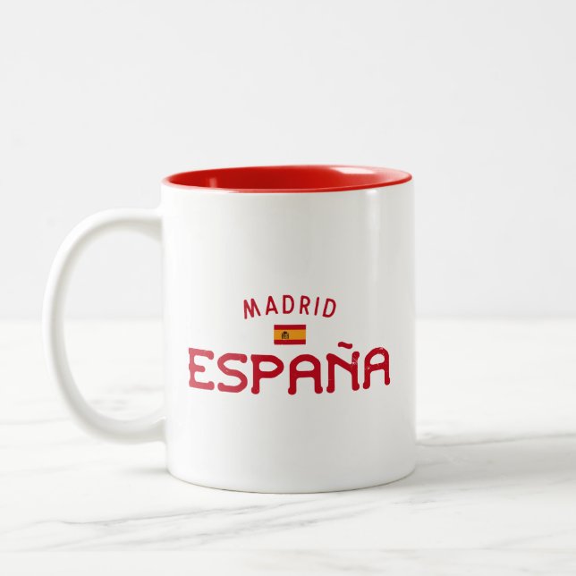Distressed Madrid Spain (España) Two-Tone Coffee Mug (Left)