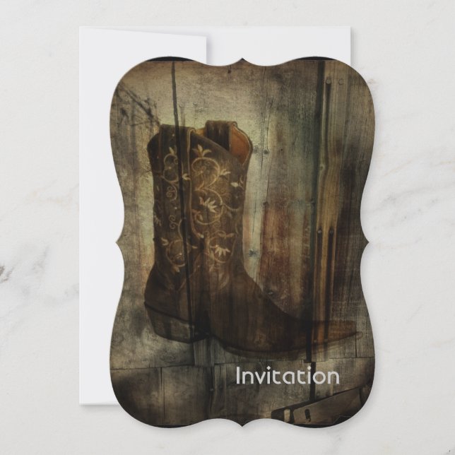 Distressed Man Cave Western Country Cowboy Boot Invitation (Front)