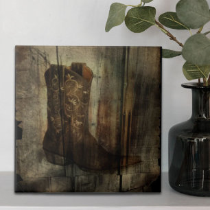 Distressed Man Cave Western Country Cowboy Boot Tile