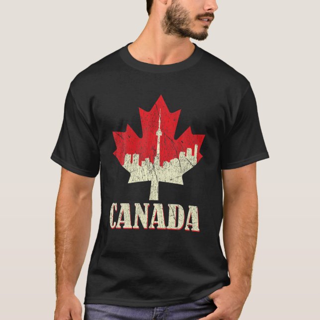 Distressed Maple Flag Canada Day Proud Canadian Ca T-Shirt (Front)