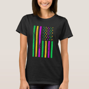 Distressed Mardi Gras American US Flag Carnival Fe T-Shirt