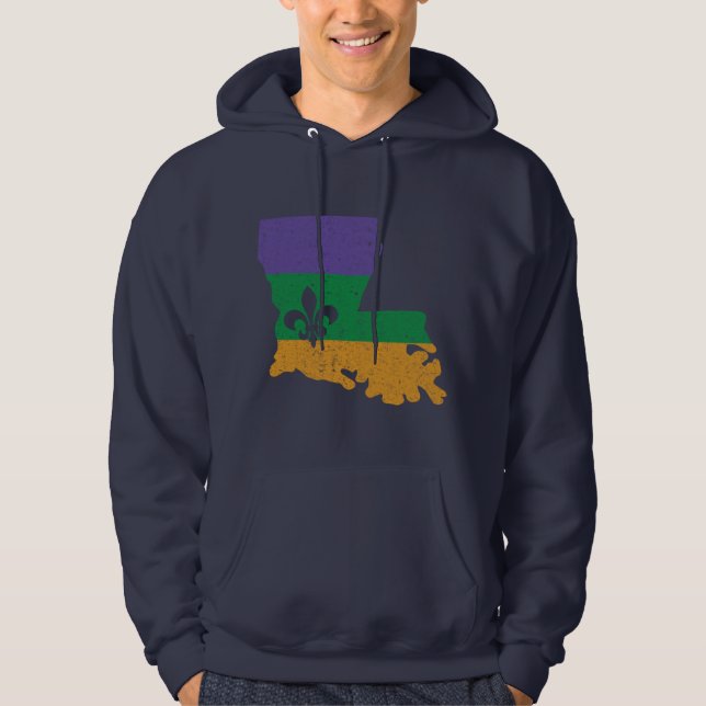 Distressed Mardi Gras Fleur De Lis Hoodie (Front)
