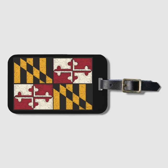 Distressed Maryland Flag Luggage Tag (Front Horizontal)