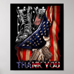 Distressed Memorial Day Flag Military Boots Dog Ta Poster