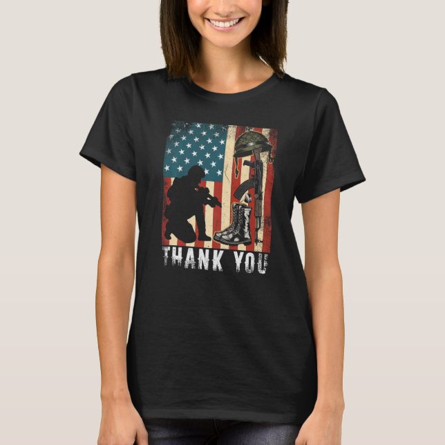 Distressed Memorial Day Flag Military Boots T-Shirt (Front)
