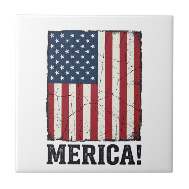 Distressed Merica Flag Patriotic Vector Shirt Desi Ceramic Tile (Front)