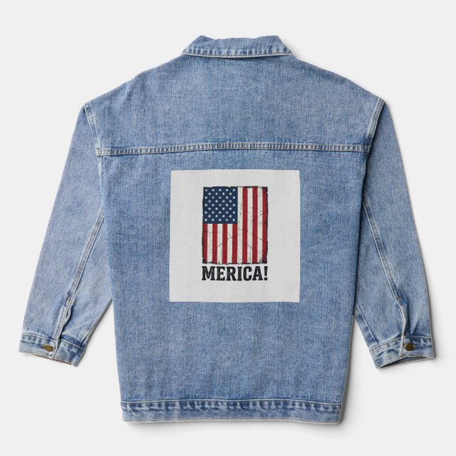 Distressed Merica Flag Patriotic Vector Shirt Desi Denim Jacket (Back)