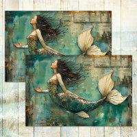 DISTRESSED MERMAID MIXED MEDIA DECOUPAGE